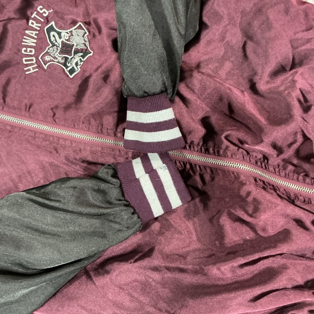 Harry Potter Hogwarts Embroidered Varsity Bomber Jacket Burgundy, Medium, Satin - Picture 12 of 12